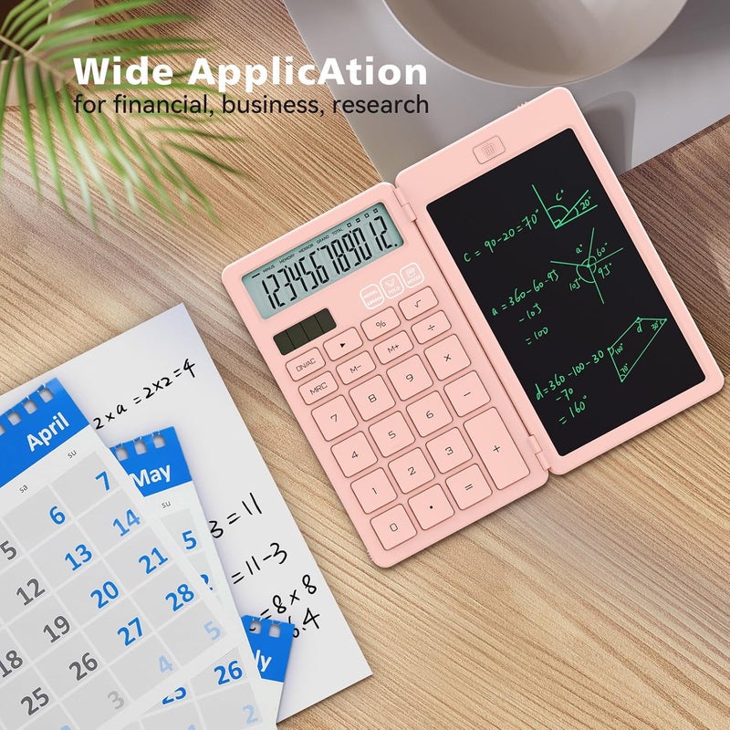 ROATEE Desk Calculators with Erasable LCD Notepad Basic Calculators Pink Cute School Supplies for Girls Middle School Stuff Cute Pocket Office Supplies Home Essential Solar & Battery Energy Big Button - Image 5